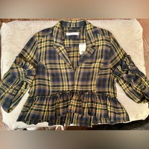 NWT - Free People Plaid ruffle Shirt | Size: L | Color: Multiple colors